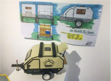  ?? ?? EXPLORING OPTIONS. With a little help from Google and a broad outline in his mind of what would suit their way of camping, Deon drew up plans and created models for no less than four possible camping trailers for his build. In the end he took his lead from the trailer he used as the chassis..