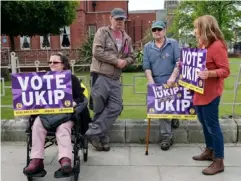  ??  ?? Ukip supporters in Middlesbro­ugh wait for leader Gerard Batten to launch the party’s EU election campaign in May (Getty)