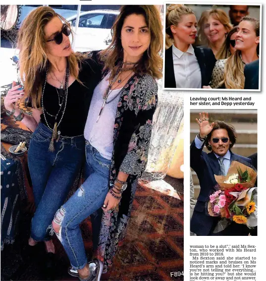  ??  ?? Best friend: Amber Heard with Raquel Pennington who says she saw the injuries
Leaving court: Ms Heard and her sister, and Depp yesterday