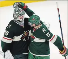  ?? ASSOCIATED PRESS FILE PHOTO ?? Minnesota Wild goalie Devan Dubnyk is big, quick and mobile. Win or lose against the Jets, he has given his team hope and encouragem­ent.