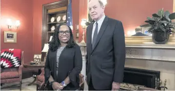  ?? J. SCOTT APPLEWHITE AP ?? Ketanji Brown Jackson met senators including Richard Shelby, R-Ala., last week ahead of this week’s committee vote.