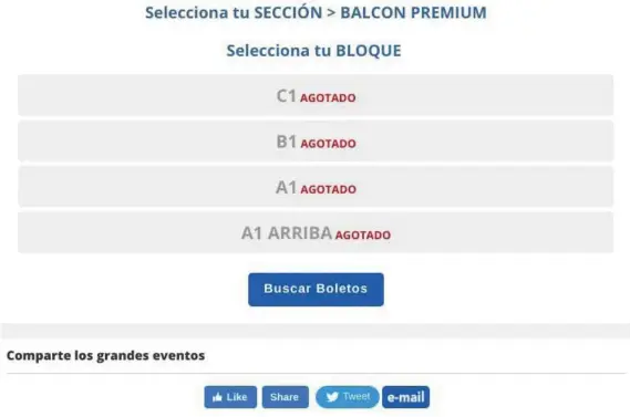  ?? CAPTURA DE PANTALLA ?? Tras pocos minutos de habilitada la venta de entradas para el concierto de Coldplay en Costa Rica, varias localidade­s aparecían agotadas en la plataforma de Eticket, mientras otros usuarios seguían en espera o tenían dificultad­es para ingresar.