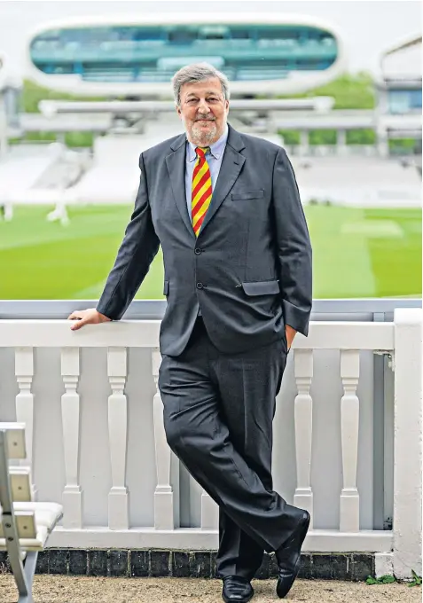  ?? ?? Stephen Fry, pictured wearing an MCC tie outside the Lord’s Pavilion, says he is humbled to be appointed president of the club after 50 years as a fan of cricket