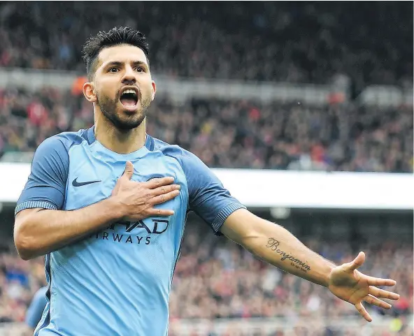  ?? — GETTY IMAGES FILES ?? Star striker Sergio Aguero has been on a tear of late for Manchester City and the club desperatel­y needs him to maintain that scoring touch as the team jostles for position at the top of the Premier League standings with Chelsea, Tottenham and Liverpool.