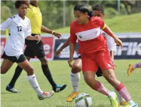  ?? Photo: OFC Media ?? Action from the match between Fiji and Tonga during the OFC U-16 Women’s Championsh­ip.