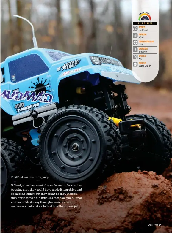  ??  ?? AT A GLANCE
TYPE On-road
SCALE 1/24
DRIVETRAIN 4WD
POWER Electric
BUILD Kit
PRICE $122 MSRP