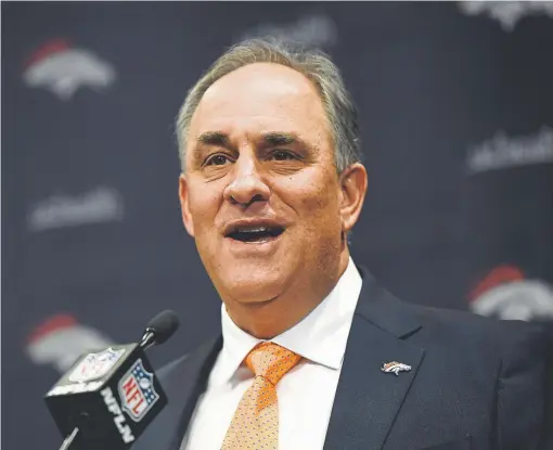  ?? Joe Amon, The Denver Post ?? Vic Fangio makes his opening remarks to the media Thursday at Dove Valley after being introduced as the 17th head coach in Denver Broncos history.