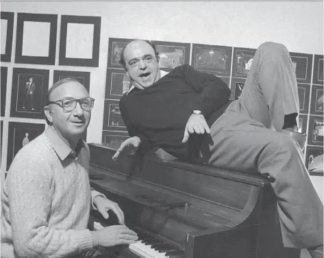  ?? THE ASSOCIATED PRESS ?? Playwright Neil Simon, left, and actor James Coco worked together in 1981 on the musical comedy Little Me. Simon’s plays dominated Broadway for decades and during one seven-month stretch in 1967, he had four production­s running on Broadway at the same time.