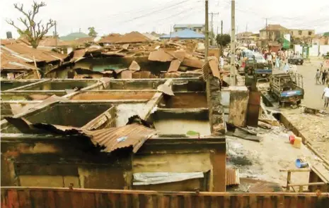  ??  ?? An entire street was razed down in Sabo Ife