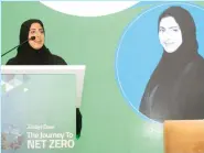  ?? — PHOTO BY SHIHAB ?? Sheikha Shamma bint Sultan bin Khalifa Al Nahyan speaks at the Journey to Net Zero forum in Dubai.