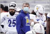  ?? RICK SCUTERI — THE ASSOCIATED PRESS ?? San Jose State head coach Brent Brennan looks on during the first half of the Arizona Bowl against Ball State on Thursday in Tucson, Ariz.