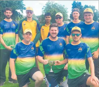  ?? Photo / Supplied ?? Pratt Milking Machines Te Awamutu Sports Gold cricket team with the Challenge Cup after beating Te Awamutu Marist at Albert Park on Saturday. From left, back row: Dan Reason, Cam Forster, Neelay Mistry, Kevin Pearson, Stephen Donkers, Callum Pearson. Front row: Mike Aitken, William Milgate, Clint Sinclair. Absent from photo: Brett Christophe­r, Daniel Starnes.