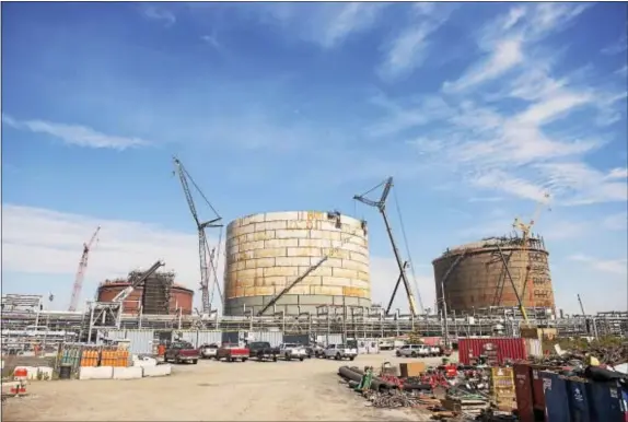  ?? RICK KAUFFMAN — DIGITAL FIRST MEDIA ?? The new storage tanks at the Marcus Hook Industrial Complex will store over 2 million barrels of natural gas liquids when the Mariner East 2 pipeline is complete.