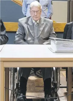  ?? BERND THISSEN / AFP / GETTY IMAGES ?? Former SS officer Reinhold Hanning, 94, was sentenced Friday to five years in prison over his role at the Auschwitz death camp in Nazi-occupied Poland.
