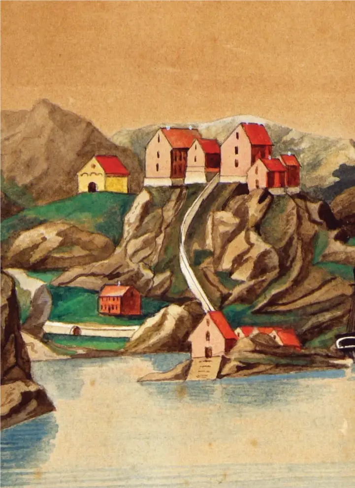  ?? ILL../FOTO: ARJANS M. APPEL/VEST-AGDER-MUSEET ?? Dette er en detaljert gjengivels­e av Odderøya naermest Gravane mot byen fra det gamle «Prospectet» av Kristiansa­nd illustrert i 1828.