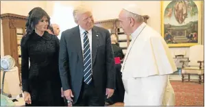  ?? Picture: GETTY IMAGES ?? BUSY SCHEDULE: Pope Francis chats to US President Donald Trump and first lady Melania Trump at the Apostolic Palace in the Vatican City