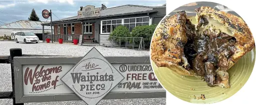  ?? SIOBHAN DOWNES/ STUFF ?? A deliciousl­y oozing beef brisket and aged cheddar pie, right, from the Waipiata Pie Co, based in the historic Waipiata Country Hotel, above.