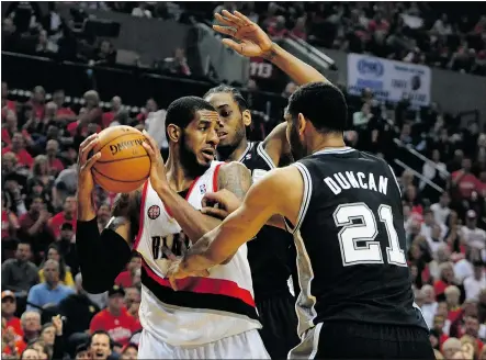  ?? — GETTY IMAGES FILES ?? Free-agent LaMarcus Aldridge, who grew up in Texas and attended the University of Texas, has agreed to a four-year, $80-million contract with the San Antonio Spurs.