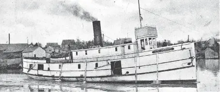  ??  ?? A postcard from the Kohl-Forsberg Archives shows the coastal steamer J. H. Jones operating out of Wiarton. Built in Goderich in 1888 as a fishing tug, the 107-foot-long steamer made runs from Owen Sound, up the east shore of the Bruce Peninsula to Manitoulin Island.