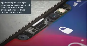  ??  ?? Apple’s complex TrueDepth camera array caused a delayed launch for iPhone X, and shipping shortages. It was rectified quickly, at least