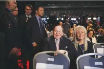  ?? DAMON WINTER / THE NEW YORK TIMES ?? Sheldon Adelson and his wife, Miriam, attend a presidenti­al debate Sept. 26, 2016, at Hofstra University in Hempstead, N.Y. The Adelsons, initially skeptical of President Donald Trump, have donated $55 million to Republican candidates in midterm elections to try to ensure that the president’s policies remain in place.