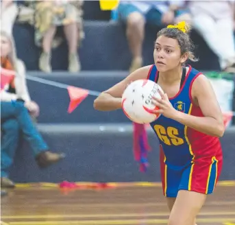  ??  ?? ON THE BALL: Renee Cubby of Downlands College looks to push a pass during the Merici Chevalier Cup. Pictures: Kevin Farmer