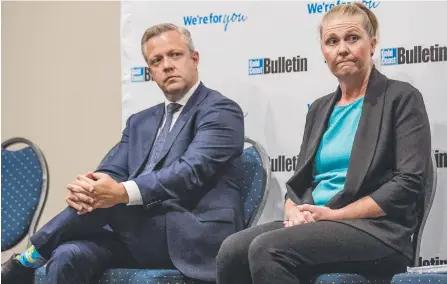  ?? Picture: JERAD WILLIAMS ?? Division 4 candidates Cameron Caldwell and Kristyn Boulton were put in the hot seat by residents at the Bulletin’s You Decide election forum at the Nerang RSL last night.