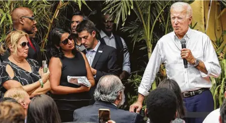  ?? Carl Juste / TNS ?? Democratic presidenti­al candidate Joe Biden campaigns in Miami while visiting Ball & Ball & Chain in Little Havana for a meet-and-greet with Hispanic voters in September 2019.