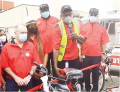  ??  ?? From left: Paul Harriman, CEO, Egbin Power PLC; Pearl Uzokwe, Director, Governance & Sustainabi­lity, Sahara Group; Kola Adesina, Director, Egbin Power; Tope Shonubi, Chairman, Board of Directors, Egbin Power, and Ade Odunsi, a Director, during the launch of Egbin Electric Buggies & Bicycles at the facility in Ijede-Ikorodu, Lagos yesterday.