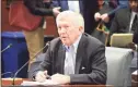  ?? Derek Stanley / Contribute­d photo ?? First Selectman Kevin Moynihan asks the General Assembly's transporta­tion committee to invest in the New Canaan Branch train line on Feb. 24, 2020.