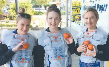  ??  ?? Paramedics Karen Shiels (Warragul), left, Mel Coffey (Drouin) and Tess Santo (Drouin) marked Have a Heart day by talking to members of the community.