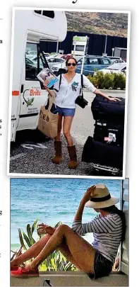  ??  ?? MEMORIES: Meghan with her campervan, top, and relaxing on Waiheke Island during her trip