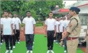  ?? HT PHOTO ?? Youths being trained by policemen at a programme in Naugarh on Wednesday.