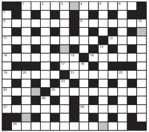  ??  ?? FOR your chance to win, solve the crossword to reveal the word reading down the shaded boxes. HOW TO ENTER: Call 0901 293 6233 and leave today’s answer and your details, or TEXT 65700 with the word CRYPTIC, your answer and your name. Texts and calls cost £1 plus standard network charges. Or enter by post by sending completed crossword to Daily Mail Prize Crossword 16,412, PO Box 28, Colchester, Essex CO2 8GF. Please include your name and address. One weekly winner chosen from all correct daily entries received between 00.01 Monday and 23.59 Friday. Postal entries must be datestampe­d no later than the following day to qualify. Calls/texts must be received by 23.59; answers change at 00.01. UK residents aged 18+, exc NI. Terms apply, see Page 64.