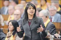  ?? $1 1)050 ?? Government House Leader Bardish Chagger responds to a question during question period in the House of Commons on Parliament Hill in Ottawa on Monday.