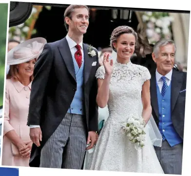  ??  ?? Big day: David Matthews, far right, with his son James, Pippa Middleton and the mother of the bride Carole on the couple’s wedding day last May