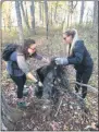  ?? PHOTO PROVIDED ?? Two Saratoga PLAN Next Generation Committee volunteers clean up the Saratoga Siege Trail in the Village of Victory.