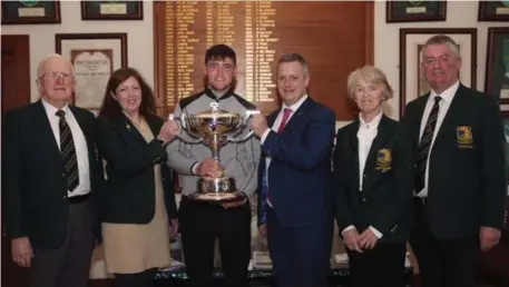  ??  ?? Michael Kennedy (President, County Sligo Golf Club), Michelle McGarraghy (Lady Captain, County Sligo Golf Club), Robert Brazill (Naas GC, 2018 West of Ireland Champion), Seamus Preston (GM, Radisson Blu Hotel, Sponsors), Irene O’Donovan (Lady President, County Sligo Golf Club) and Joe Keyes (Captain, County Sligo Golf Club).