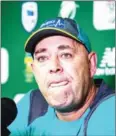  ?? AFP ?? Darren Lehmann speaks to the press announcing he will resign as Australia cricket coach in Johannesbu­rg in March.