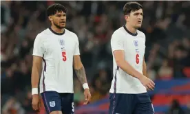  ?? ?? Harry Maguire (right) and Tyrone Mings during the 3-0 win against Ivory Coast. Maguire was booed by some England supporters at Wembley. Photograph: Tom Jenkins/The Guardian