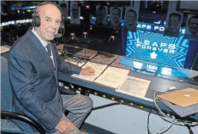  ?? CLAUS ANDERSEN GETTY IMAGES FILE PHOTO ?? Broadcast legend Bob Cole gets set to call the action on “Hockey Night in Canada” between the New York Rangers and the Toronto Maple Leafs in 2018. He broadcast his final game on April 6, 2019, in Montreal.