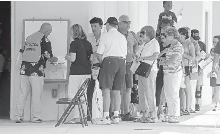  ?? SUSAN STOCKER/STAFF PHOTOGRAPH­ER ?? Voters line up on the first day of early voting at the West Boca Branch Library. Early voting for the Aug. 28th primary continues until Aug. 26.