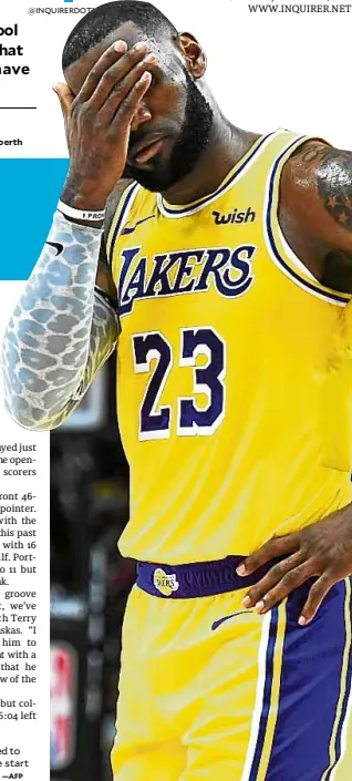  ?? —AFP ?? LeBron James had hoped to witness a more positive start to his career as a Laker.