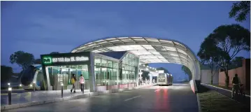  ??  ?? A rendering of a rapid-transit bus station for South Miami-Dade’s busway. Miami-Dade must start again with another contractin­g competitio­n for the vehicles in its planned ‘BRT’ system, which is a $463 million project.