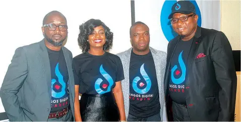  ??  ?? Co-founder/chief Marketing Officer, Lagos Digital Academy, Kunle Shitu (left); Business Developmen­t Manager, Marie Okorie (second left); Founder/managing Director, Dotun Babatunde (second right) and Co-founder/chief Strategy Officer, Tola Bademosi at the media launch of the academy in Lagos…weekend.PHOTO: SUNDAY AKINLOLU