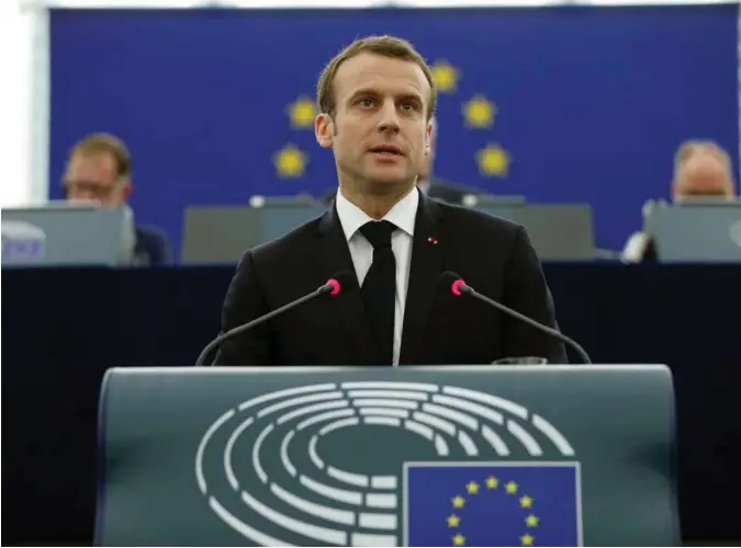  ?? JEAN FRANCOIS BADIAS ?? Frankrikes president Emmanuel Macron advarer mot at framvekste­n av nasjonalis­me kan lede til en europeisk borgerkrig.