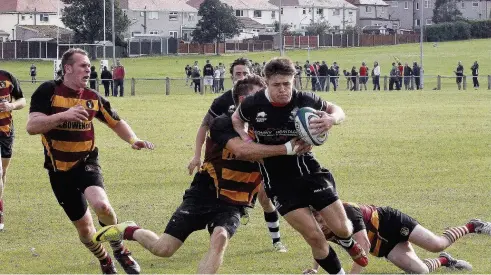  ??  ?? Llandudno’s Ryan Pike scored 16 points in his team’s 31-10 victory over COBRA at Maesdu Road last weekend. Pic: STEVE LEWIS