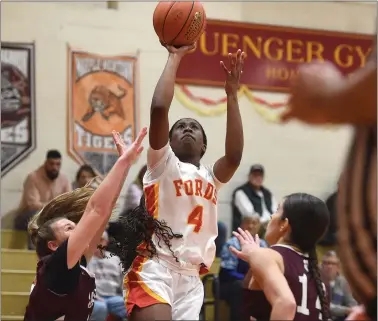  ?? PETE BANNAN — MEDIANEWS GROUP ?? Haverford’s Aniya Eberhart goes up for a shot during a game against Garnet Valley earlier this month. The Fords host Penncrest in the semifinal round of the Central League tournament Saturday at 7.