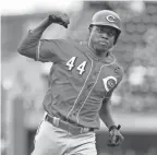  ?? GENE J. PUSKAR/AP ?? Reds outfielder Aristides Aquino rounds third base after hitting a home run against the Pirates on Sept. 29, 2019.