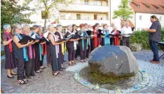  ?? Foto: Annemarie Wiedemann ?? Die Serenade der Chorgemein­schaft Dinkelsche­rben mit Chorleiter Marco Alexander Schick (rechts) fand im Innenhof der Spitalstif­tung statt.